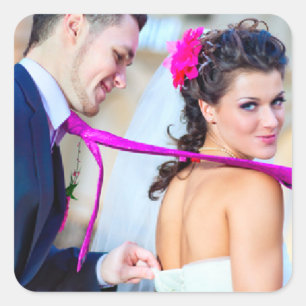 Cuadrada Pegatina fotográfico simple Boda
