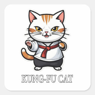 Cuadrada Pegatina Gato Kung-Fu de Guay