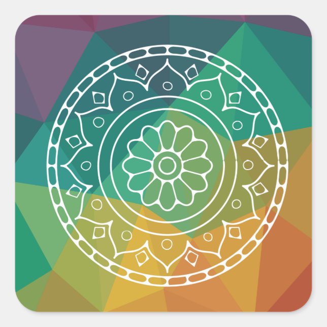 Cuadrada Pegatina geométrico Rainbow mandala. (Anverso)