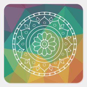 Cuadrada Pegatina geométrico Rainbow mandala.