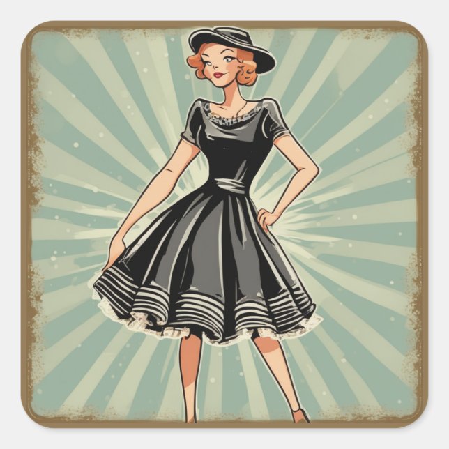 Cuadrada Pegatina Glamoroso Retro Vintage LBD (Anverso)