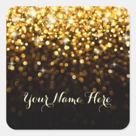 Cuadrada Pegatina Glitz Glam Place de Hollywood Black Gold