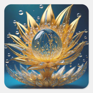 Cuadrada Pegatina (Gota de Flor Dorada-2)