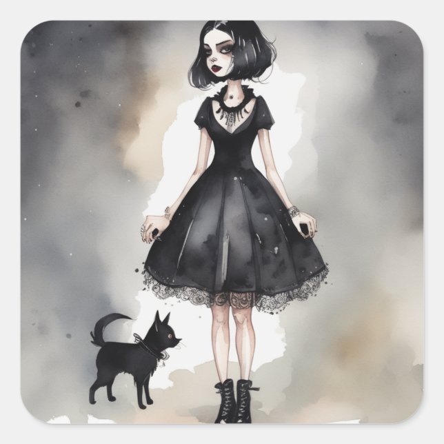 Cuadrada Pegatina gótico de LBD para elegancia oscura (Anverso)