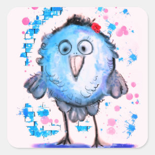 Cuadrada Pegatina gracioso de pájaro azul