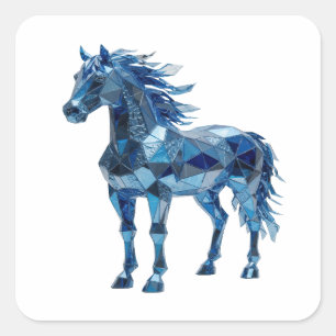 Cuadrada Pegatina gráfica de CABALLO GEOMÉTRICO azul vivo
