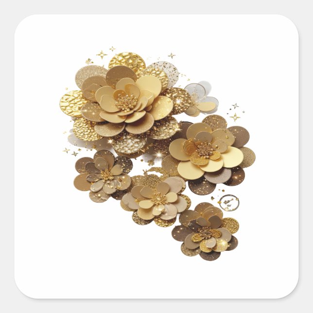 Cuadrada Pegatina gráfica de Dynamic Silver FLORES DORADAS (Anverso)