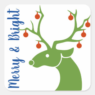 Cuadrada Pegatina gráfica de Navidad "Feliz y brillante"