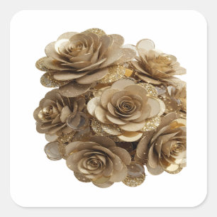 Cuadrada Pegatina gráfica de plata brillante ROSAS DORADAS