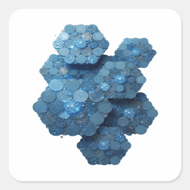 Cuadrada Pegatina Gráfica Monedas Azules Originales Azul (Anverso)