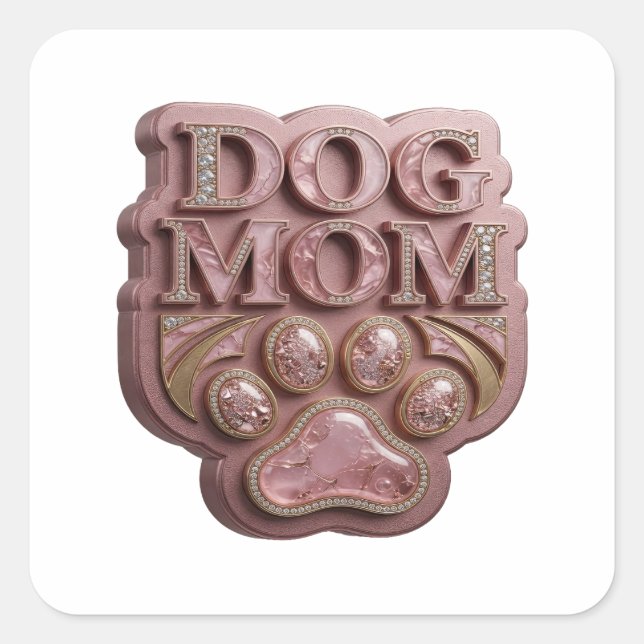Cuadrada Pegatina gráfica Rosa Radiante MAMÁ PERRO (Anverso)