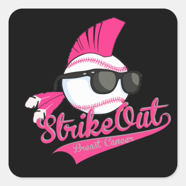 Cuadrada Pegatina gris de cáncer de mama "Strike Out" (Anverso)