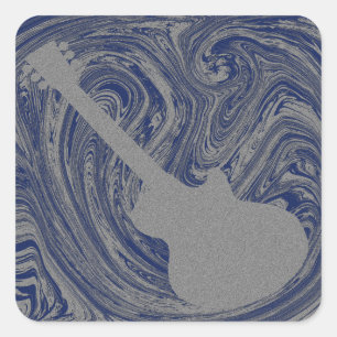 Cuadrada Pegatina Grunge Guitar Square, Royal Blue
