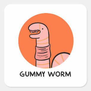 Cuadrada Pegatina Gummy Worm Bug Pun