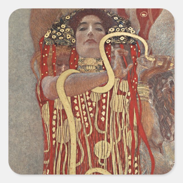CUADRADA PEGATINA : GUSTAV KLIMT : HIGIEIA : 1907 (Anverso)