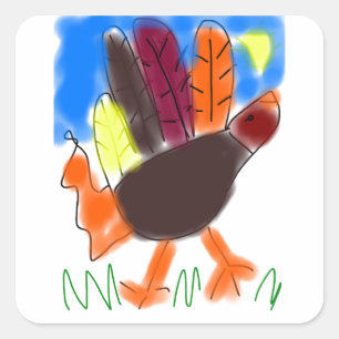 Cuadrada Pegatina Hand Turkey