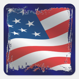 Cuadrada Pegatina hecho andrajos de la bandera americana