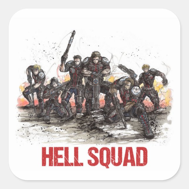 Cuadrada Pegatina Hell Squad (Anverso)