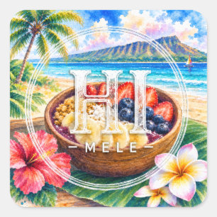 Cuadrada Pegatina HIMELE Little Hawaiʻi — Tazón de Açaí
