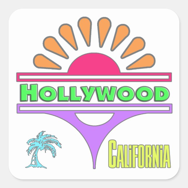 Cuadrada pegatina "Hollywood Colorful 1" (Anverso)