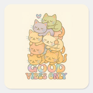 Cuadrada Pegatina holográfico de la pila de gato Retro Kawa