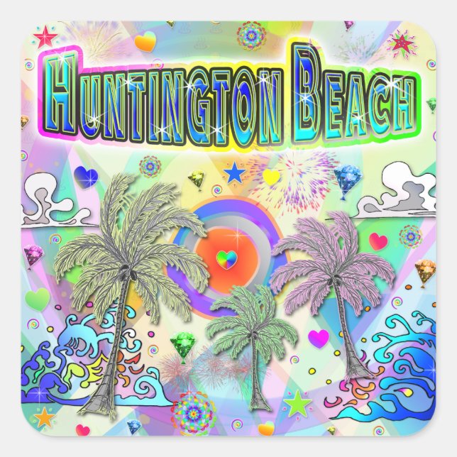 Cuadrada Pegatina Huntington Beach Deep Dream (Anverso)