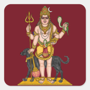 Cuadrada Pegatina impermeable brillante de Lord Bhairava