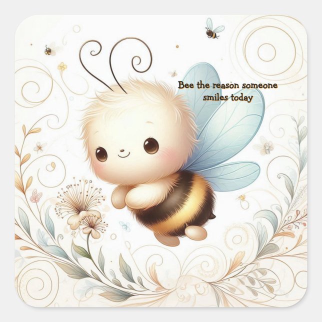 Cuadrada Pegatina Inspiradora de Amabilidad de Abeja (Anverso)