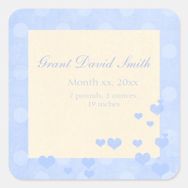 Cuadrada Pegatina Invitación recién nacido (Anverso)