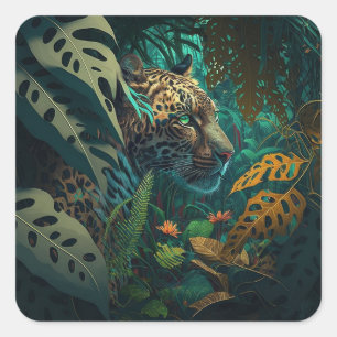 Cuadrada Pegatina Jaguar de la jungla salvaje