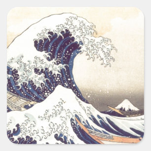 Cuadrada Pegatina "La Gran Ola" de Hokusai