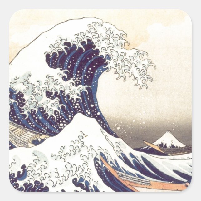 Cuadrada Pegatina "La Gran Ola" de Hokusai (Anverso)