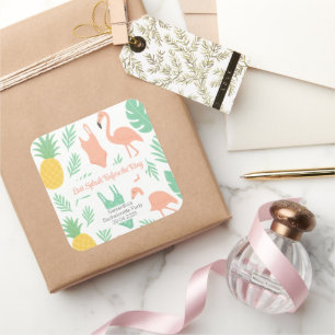 Cuadrada Pegatina "Last Splash" con palmeras, trajes de bañ