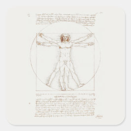 CUADRADA PEGATINA : LEONARDO DA VINCI : HOMBRE VITRUVIANO