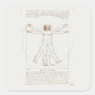 CUADRADA PEGATINA : LEONARDO DA VINCI : HOMBRE VITRUVIANO