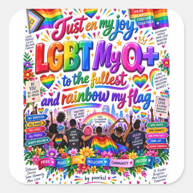 Cuadrada Pegatina LGBTQ+ (Anverso)