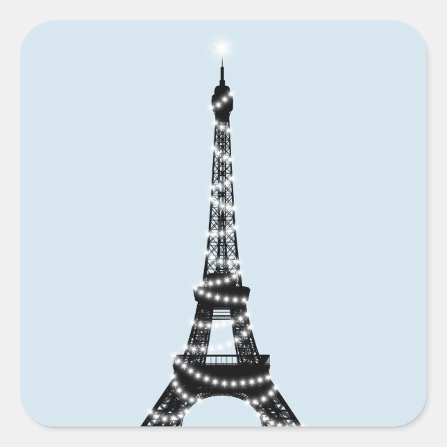 Cuadrada Pegatina ligero de la torre Eiffel del centelleo - (Anverso)