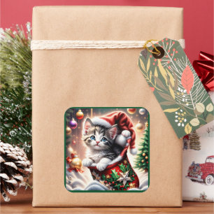 Cuadrada pegatina lindo de Feliz Navidad