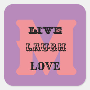 Cuadrada Pegatina LIVE LAUGH LOVE MONOGRAM PURPLE MODERNO