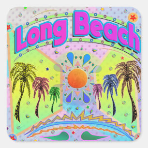 Cuadrada Pegatina Long Beach Calm Desire