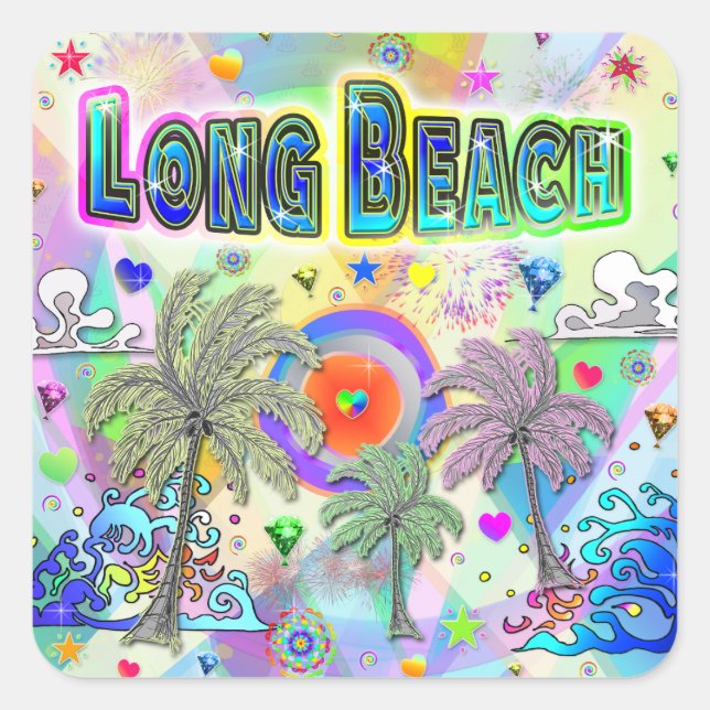 Cuadrada Pegatina Long Beach Deep Dream (Anverso)