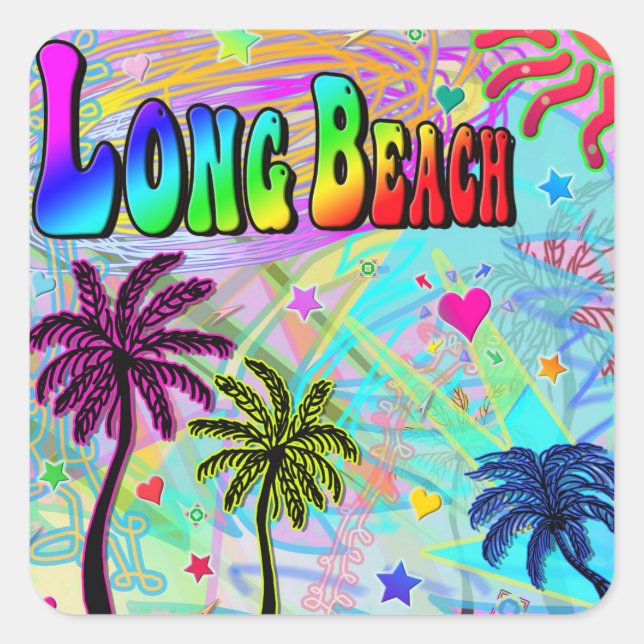 Cuadrada Pegatina Long Beach Vivid Romance (Anverso)