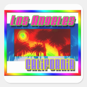 Cuadrada Pegatina "Los Angeles California Sunset Palm Trees