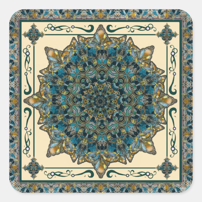 Cuadrada Pegatina Mandala de la ventana de marco de cristal (Anverso)