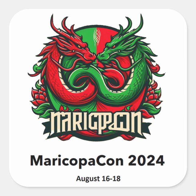 Cuadrada Pegatina MaricopaCon 2024 (Dragones) (Anverso)