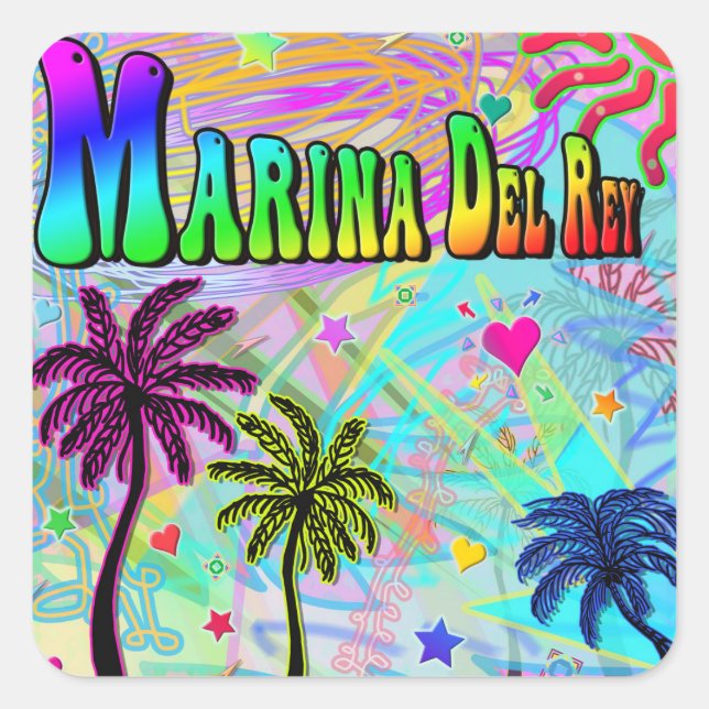 Cuadrada Pegatina Marina Del Ray Vivid Romance (Anverso)