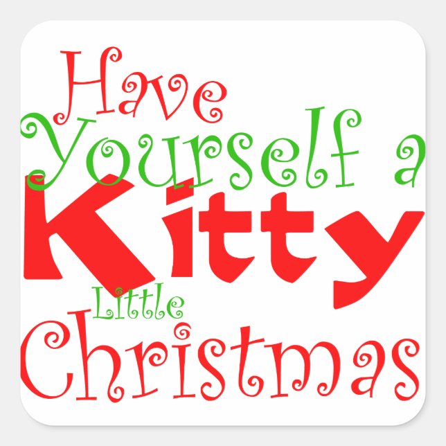 Cuadrada Pegatina Mascota de vacaciones de Navidades Kitty (Anverso)