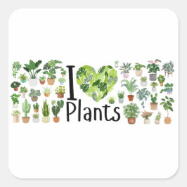 Cuadrada Pegatina Me Encantan las Plantas