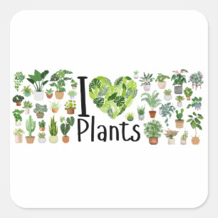 Cuadrada Pegatina Me Encantan las Plantas