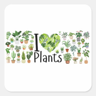 Cuadrada Pegatina Me Encantan las Plantas